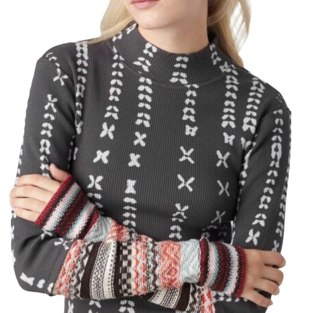 FREE PEOPLE Wonderful Swit Thermal Knit Sleeve Mock Neck Top Size Medium